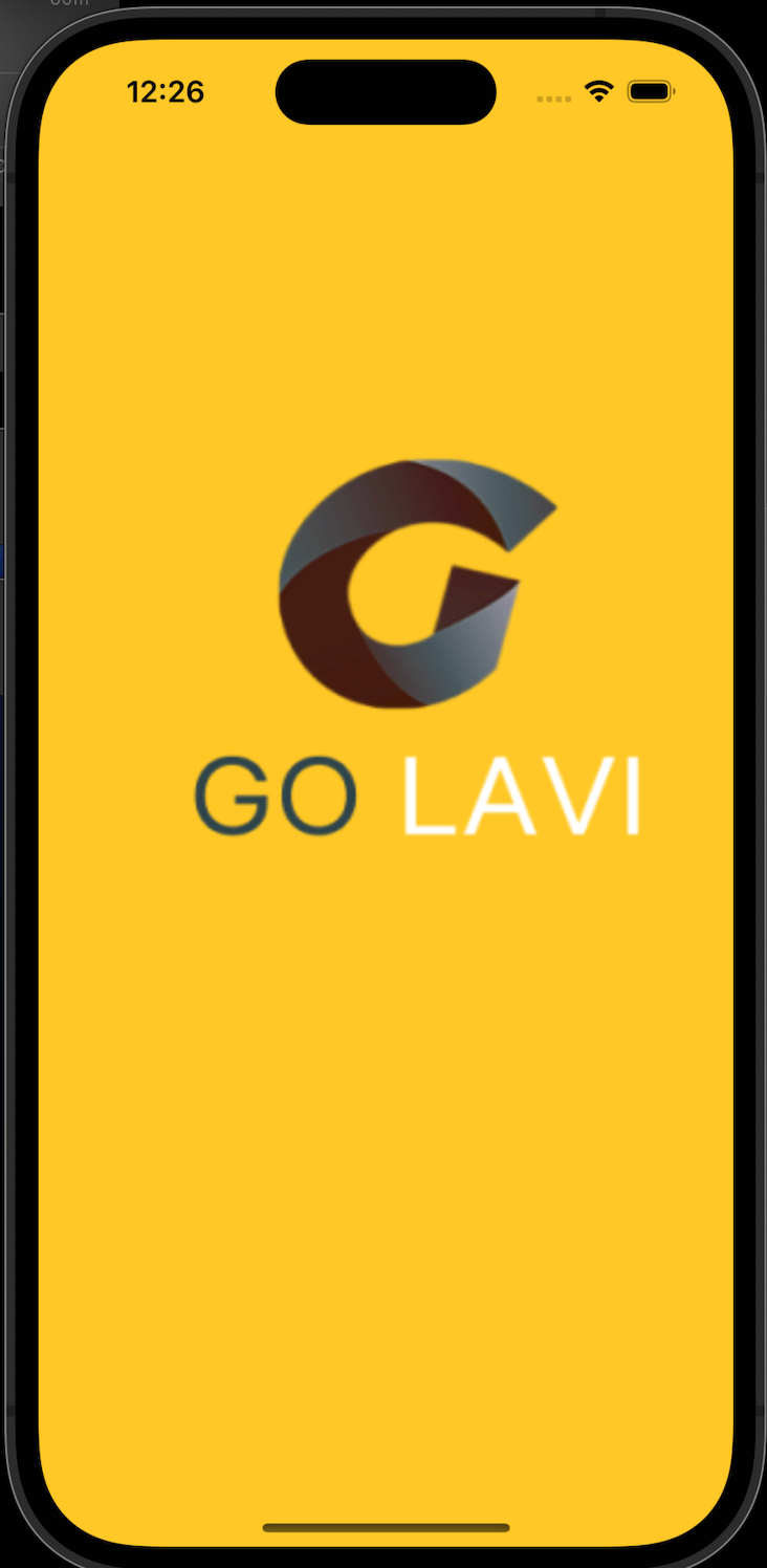 GoLavi splash screen with its logo on yellow.